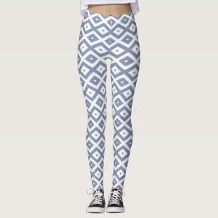 Blue gray and white diamond pattern leggings
