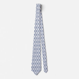 Blue gray and white diamond pattern neck tie