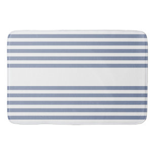 Blue-gray and white five stripe pattern bath mat