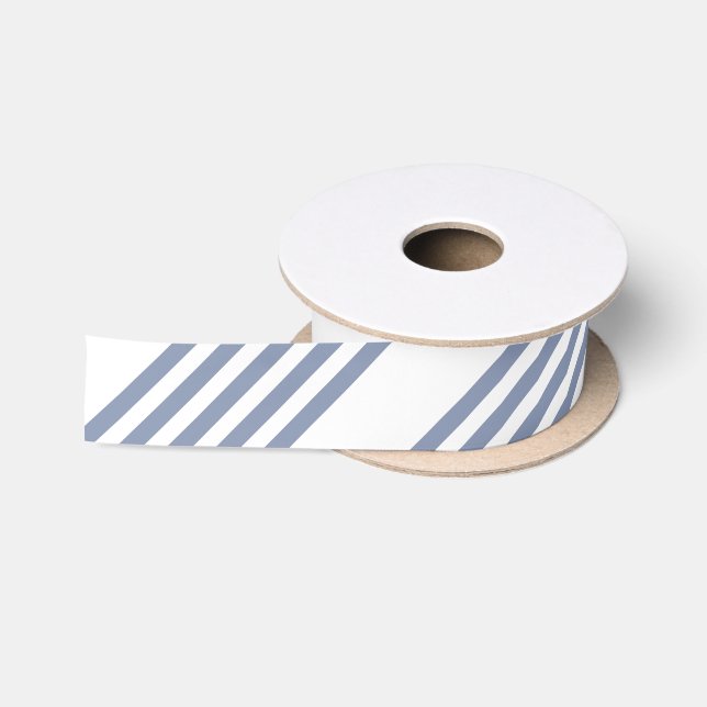 Blue-gray and white five stripe pattern satin ribbon (Spool)