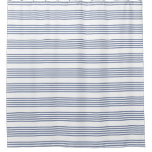 Blue-gray and white five stripe pattern shower curtain