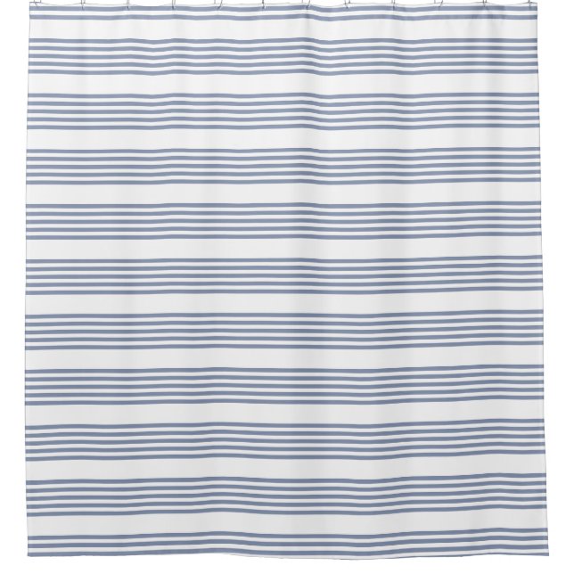 Blue-gray and white five stripe pattern shower curtain (Front)