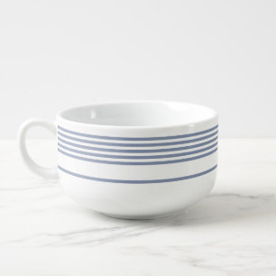Blue-gray and white five stripe pattern soup mug