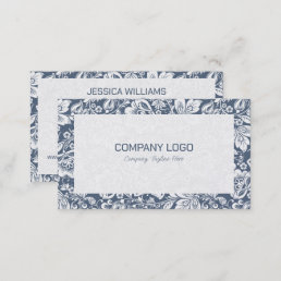 Blue-gray and white floral damasks business card