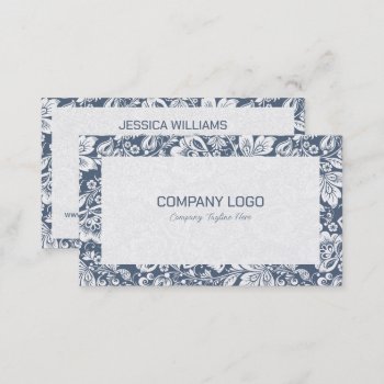 Blue-gray And White Floral Damasks Business Card by artOnWear at Zazzle