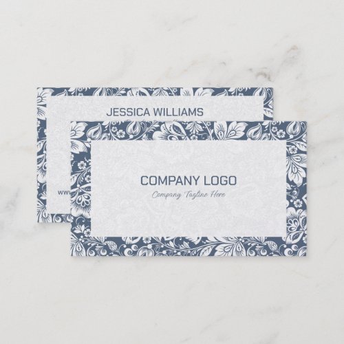 Blue_gray and white floral damasks business card