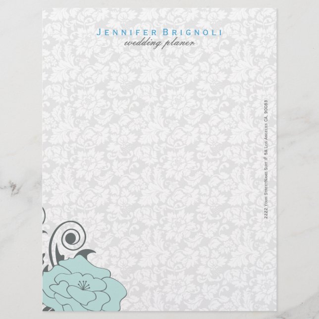 Blue Gray And White Floral Design Letterhead (Front)