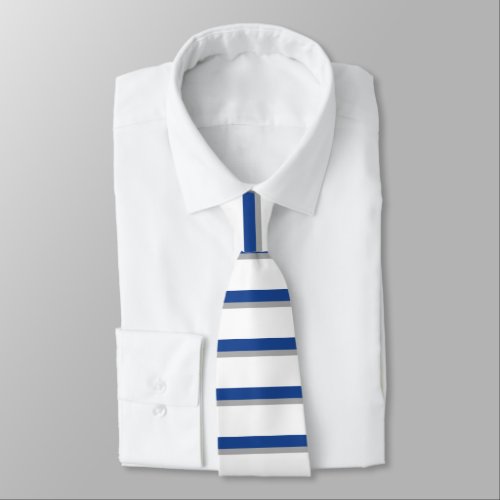 Blue Gray and White Horizontally-Striped Tie