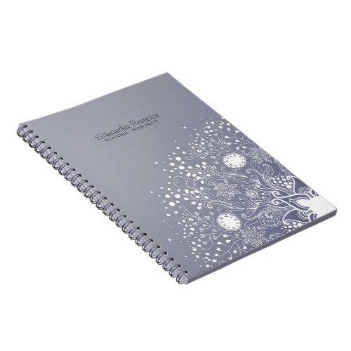 Blue Gray And White Lace Ornate Floral Design Notebook