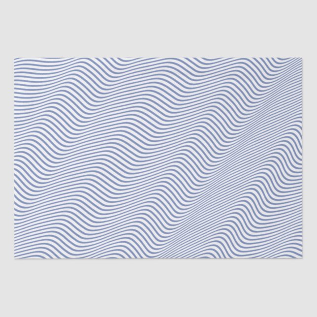 Blue Gray and White Quirky Waves Pattern Tissue Paper (Front)