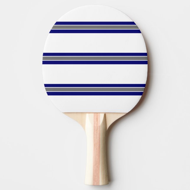 Blue Gray and White Strip Design Ping Pong Paddle (Front)
