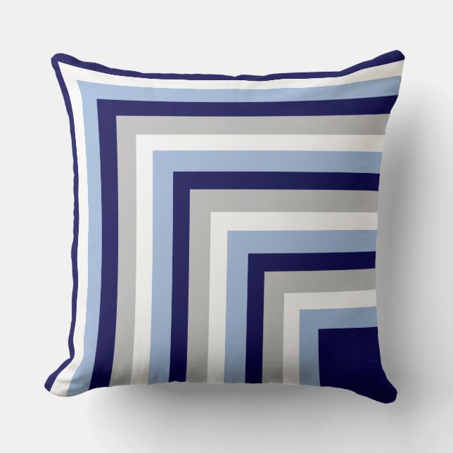 Blue, Gray and White Striped Throw Pillow (Front)