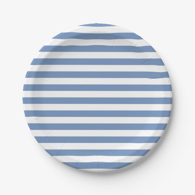 Blue/Gray and White Stripes Paper Plates (Front)