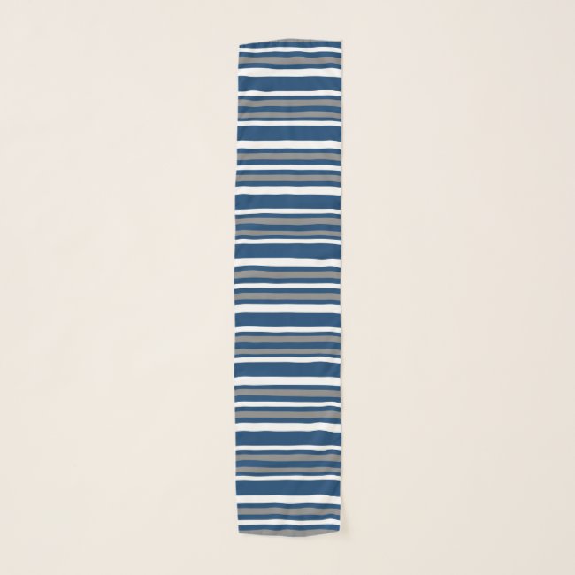 Blue Gray and White Stripes Pattern Chiffon Scarf