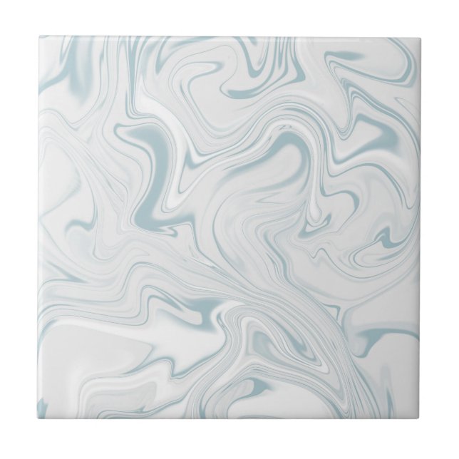 Blue Gray and White Swirly Classy Marbled Pattern Ceramic Tile (Front)