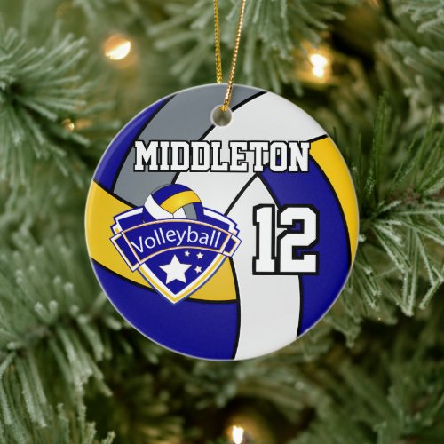 Blue Gray and Yellow Volleyball with DIY Text Ceramic Ornament