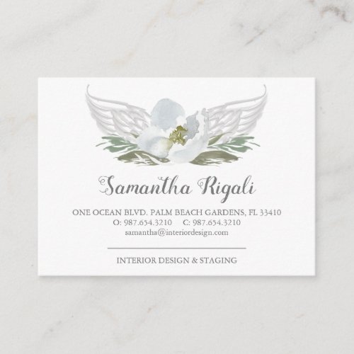 Blue Gray Angel Wings Floral Business Cards