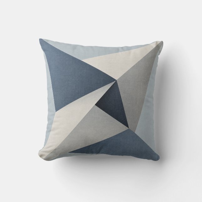 Blue Gray Angular Geometric Fold Throw Pillow (Front)