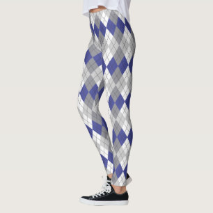 Blue Gray Argyle Pattern Leggings