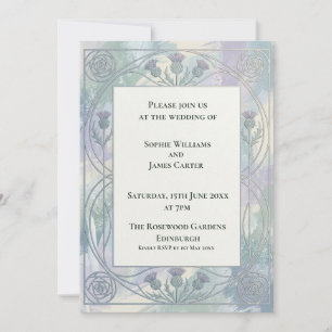 Blue Gray Art Nouveau Wedding Invitation