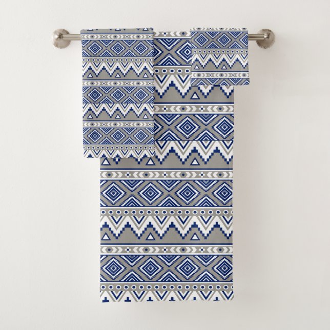 blue gray aztec pattern bath towel set (Insitu)