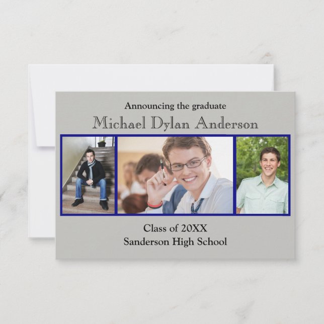 Blue/Gray Background - 3x5 Graduation Announcement (Front)