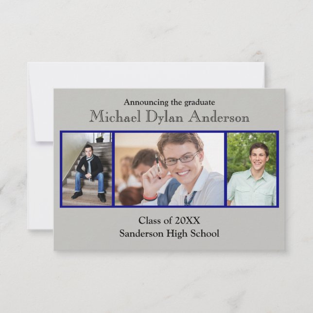 Blue/Gray Background - 3x5 Graduation Party Invitation (Front)