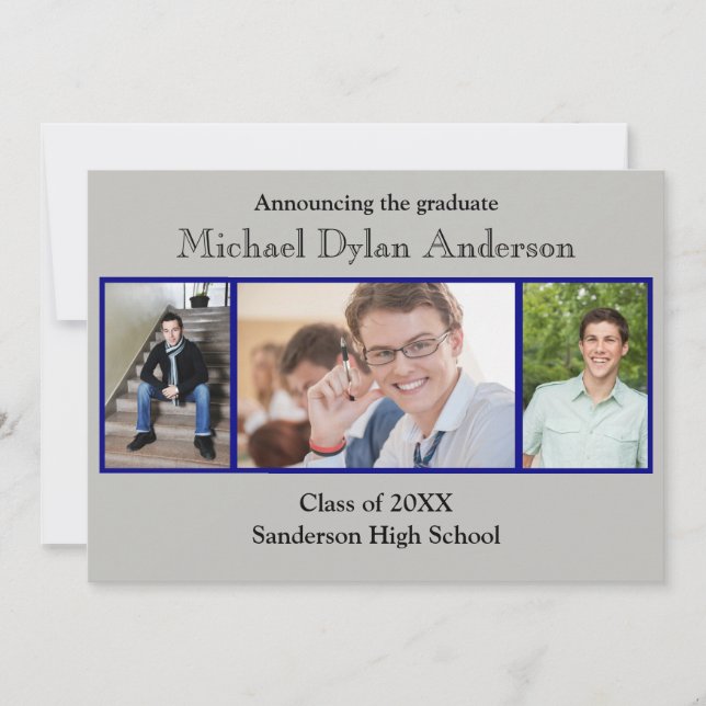 Blue/Gray Background - Graduation Announcement (Front)