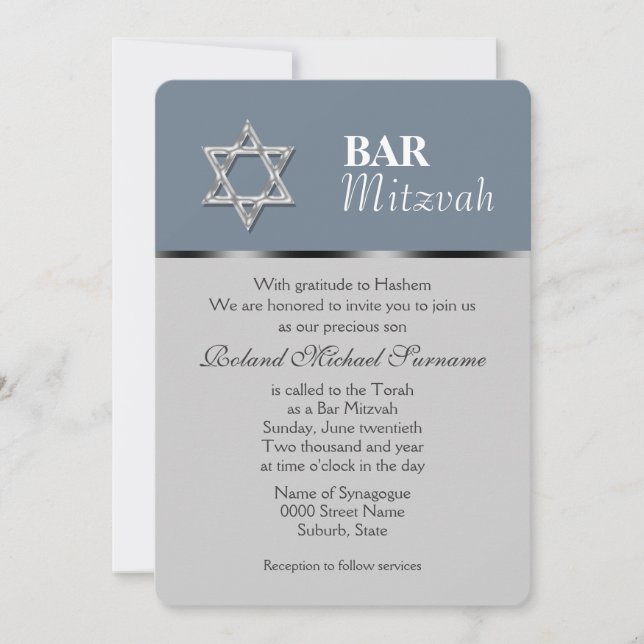 Blue gray bar mitzvah celebrations invitation (Front)