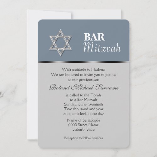 Blue gray bar mitzvah celebrations invite