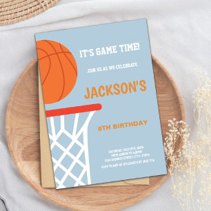 Blue & Gray Basketball Birthday Invitation