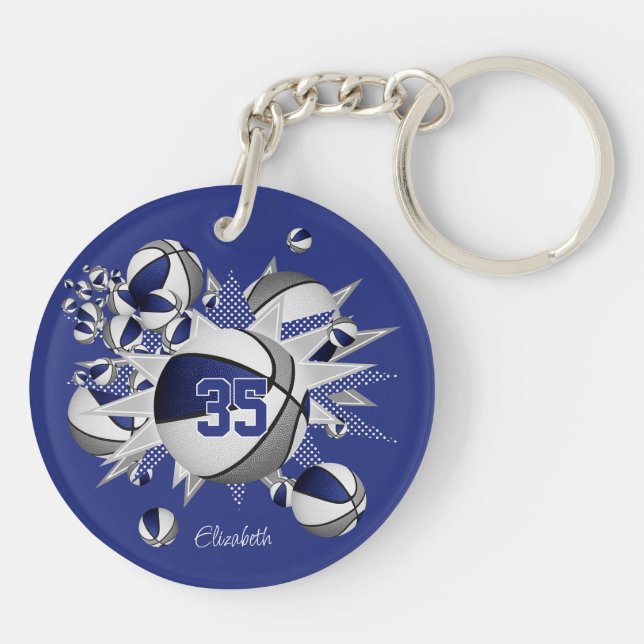 blue gray basketball blowout girls jersey number keychain (Back)