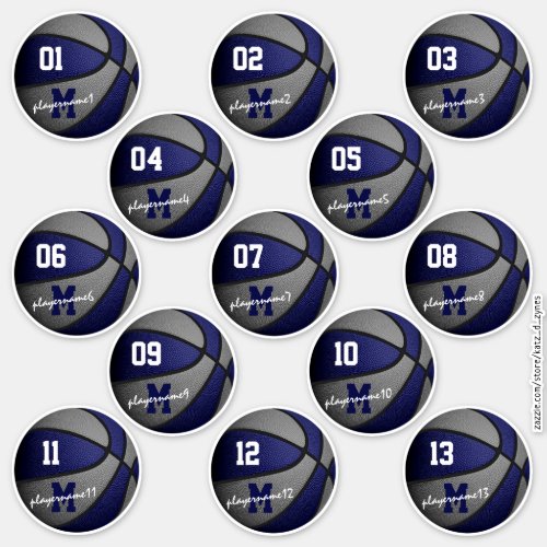 blue gray basketball custom 13 players names sticker