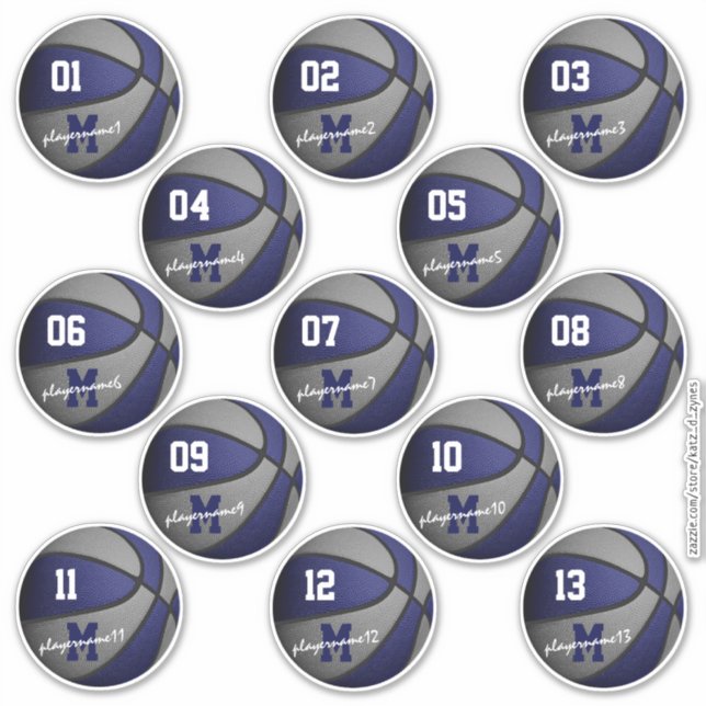 blue gray basketball custom 13 players names sticker (Front)