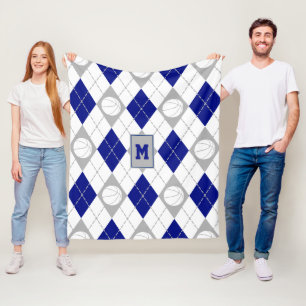 blue gray basketball team colors argyle fleece blanket