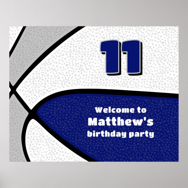 blue gray basketball team colors party welcome poster (Front)