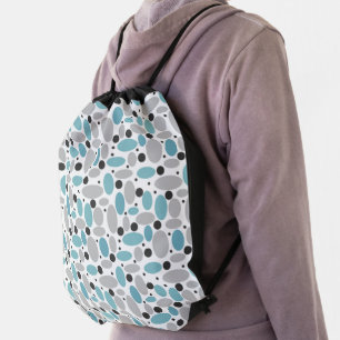 blue gray bean polka dot retro pattern home decor drawstring bag