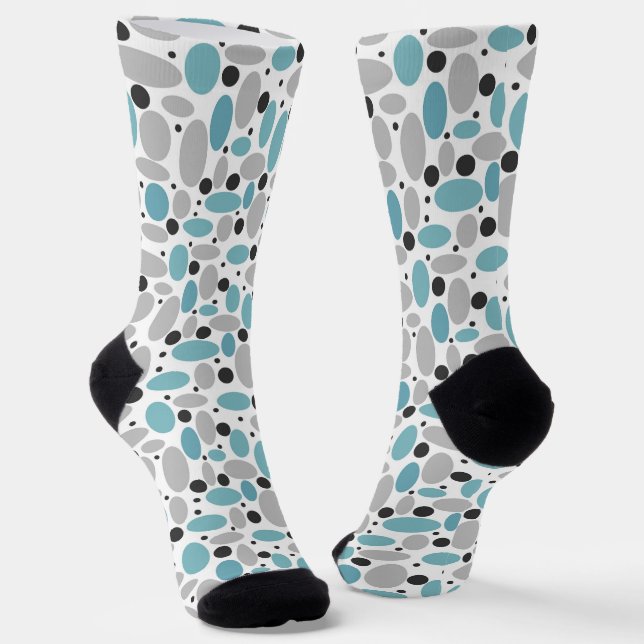 blue gray bean polka dot retro pattern home decor  socks (Angled)