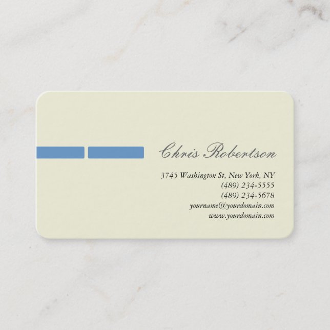 Blue-Gray Beige Round Corner Script Business Card (Front)