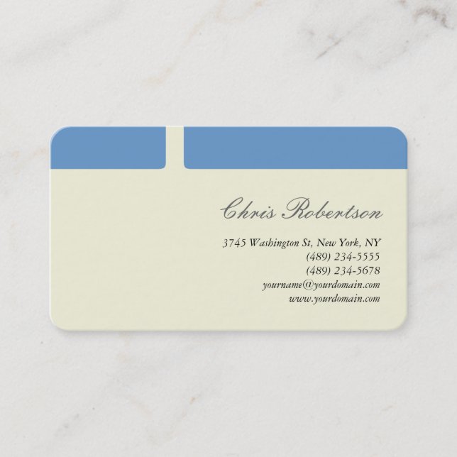 Blue-Gray Beige Round Corner Script Business Card (Front)