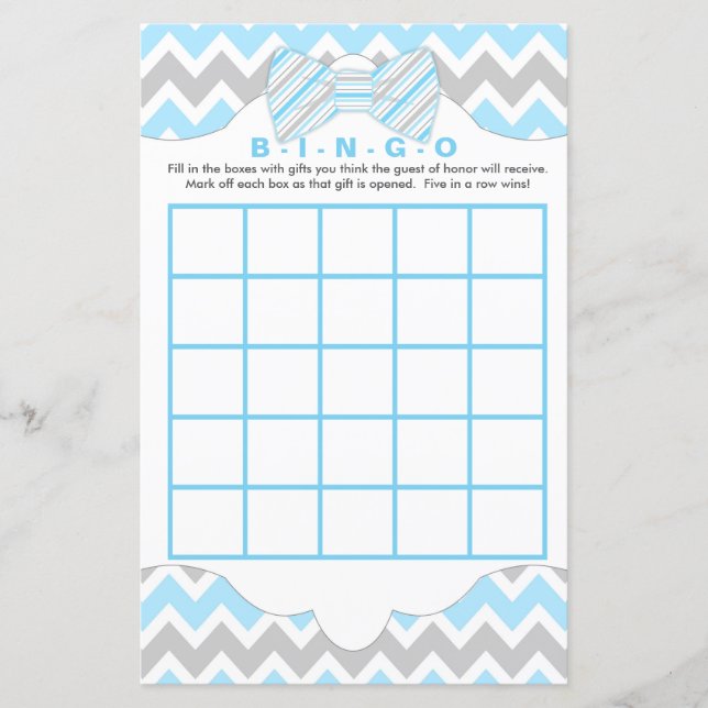 Blue gray Bingo and purse boy baby shower games (Front)