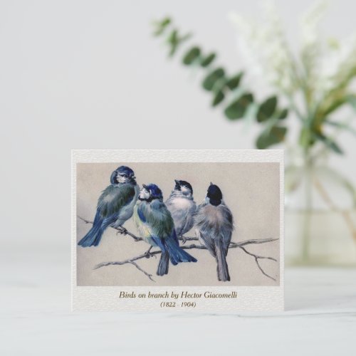 Blue Gray Birds on a Branch by Hector Giacomelli Postcard