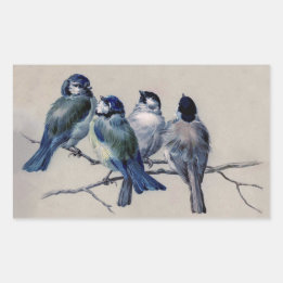 Blue Gray Birds on a Branch by Hector Giacomelli Rectangular Sticker