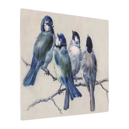 Blue Gray Birds on a Branch Watercolor Fine arts Metal Print