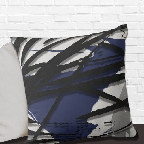 Blue Gray Black Abstract Watercolor Throw Pillow