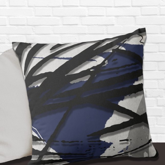 Blue Gray Black Abstract Watercolor Throw Pillow (Creator Uploaded)