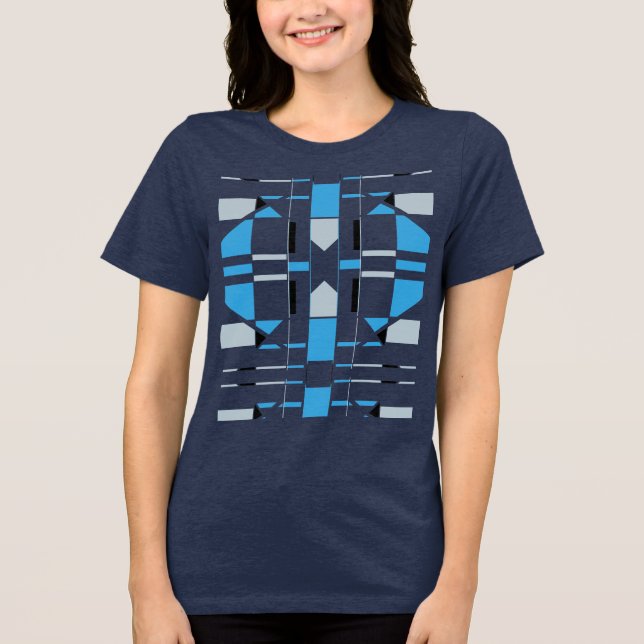 Blue Gray Black Geometric Southwest MCM-inspired  Tri-Blend Shirt (Front)