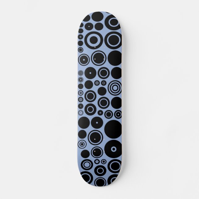 Blue gray, Black Retro Circles Pattern Skateboard Deck (Front)