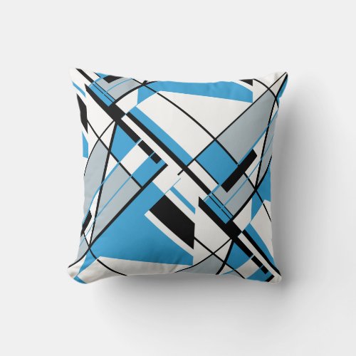 Blue Gray Black White Abstract Angular Design Throw Pillow