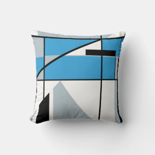Blue Gray Black White Abstract Art Diagonal Design Throw Pillow